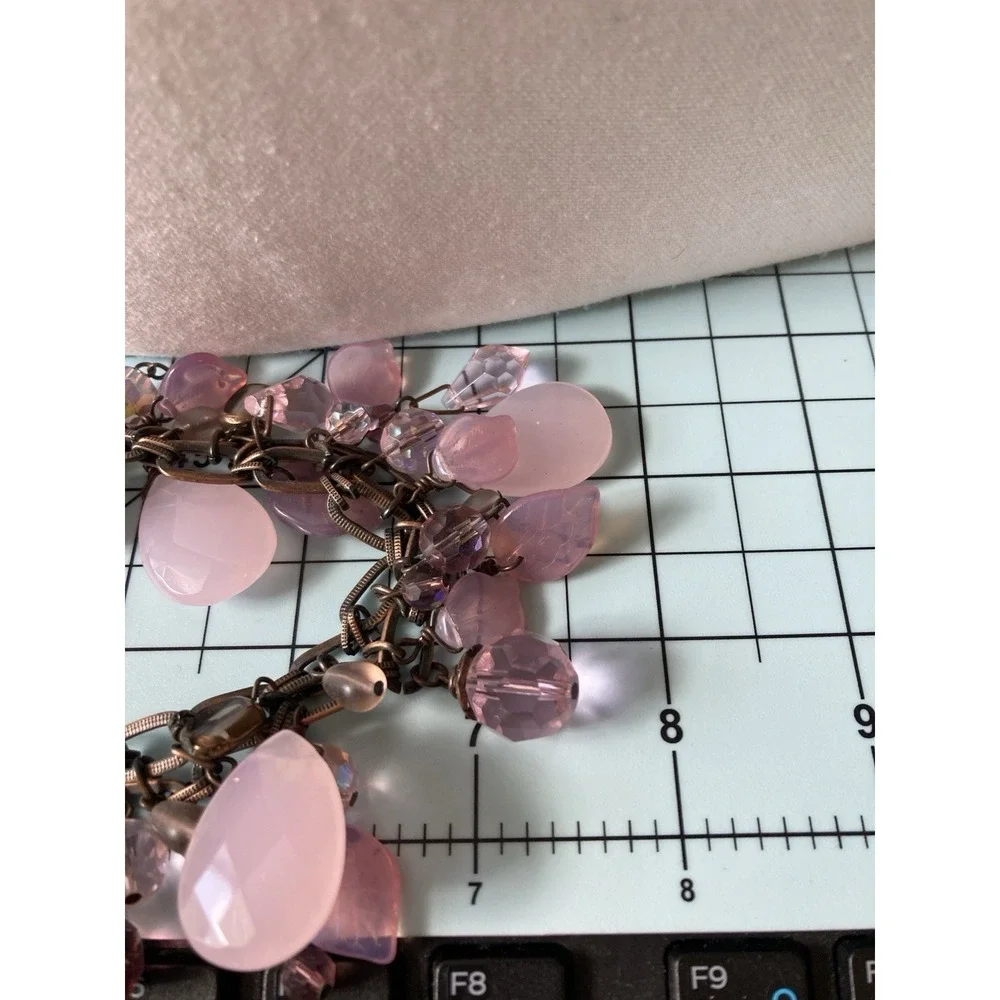Pink & Purple Lucite Charm Necklace Gunmetal Multi Chain Whimsical Fairy Dangle‎